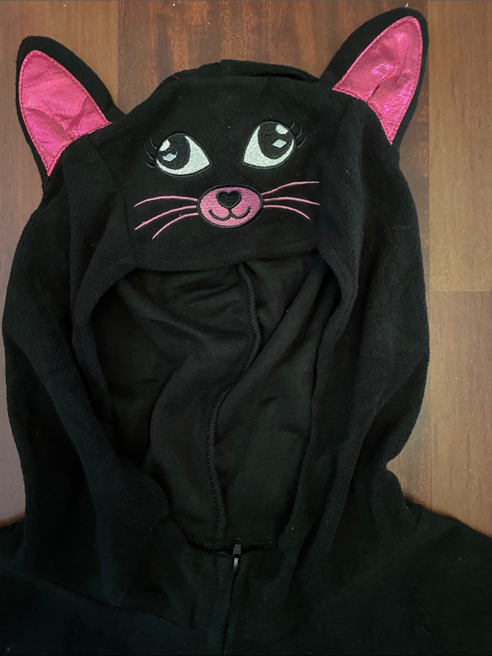 WOMENS CAT SUIT w/TAIL SOFT BLACK FLEECE ZIPFRONT PJS/ Costume 10-12